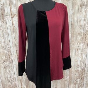 Alfani Maroon and Black Asymmetrical 3/4‎ Sleeve Blouse